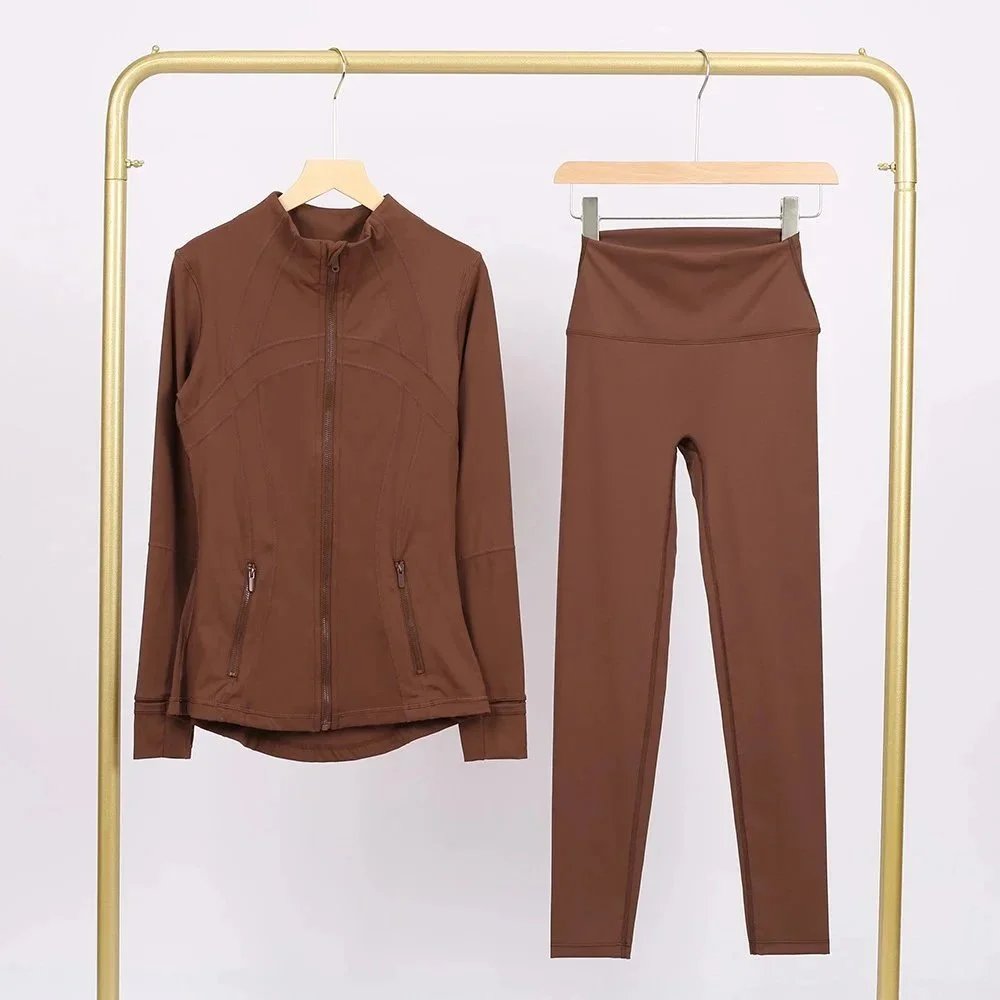 Alo Matching Sets Contrast-trim camisole top and wrap skirt set — Maillard jacket and cropped pants set