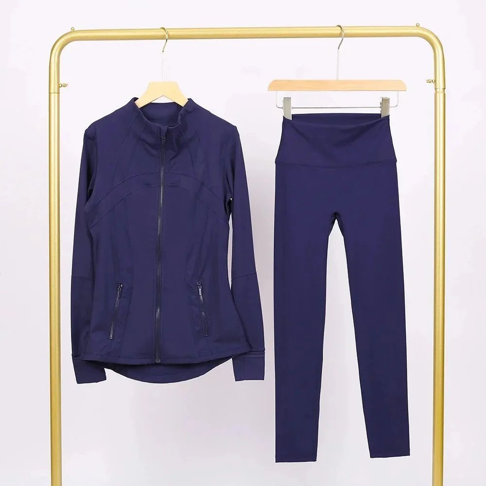 Alo Matching Sets Contrast-trim camisole top and wrap skirt set — Midnight blue jacket and cropped pants set