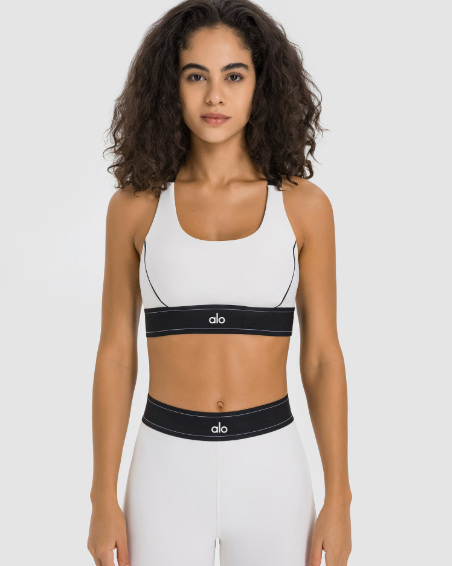 Alo Matching Sets Ribbed long-sleeve crop top and high-waisted shorts set — White-Bra