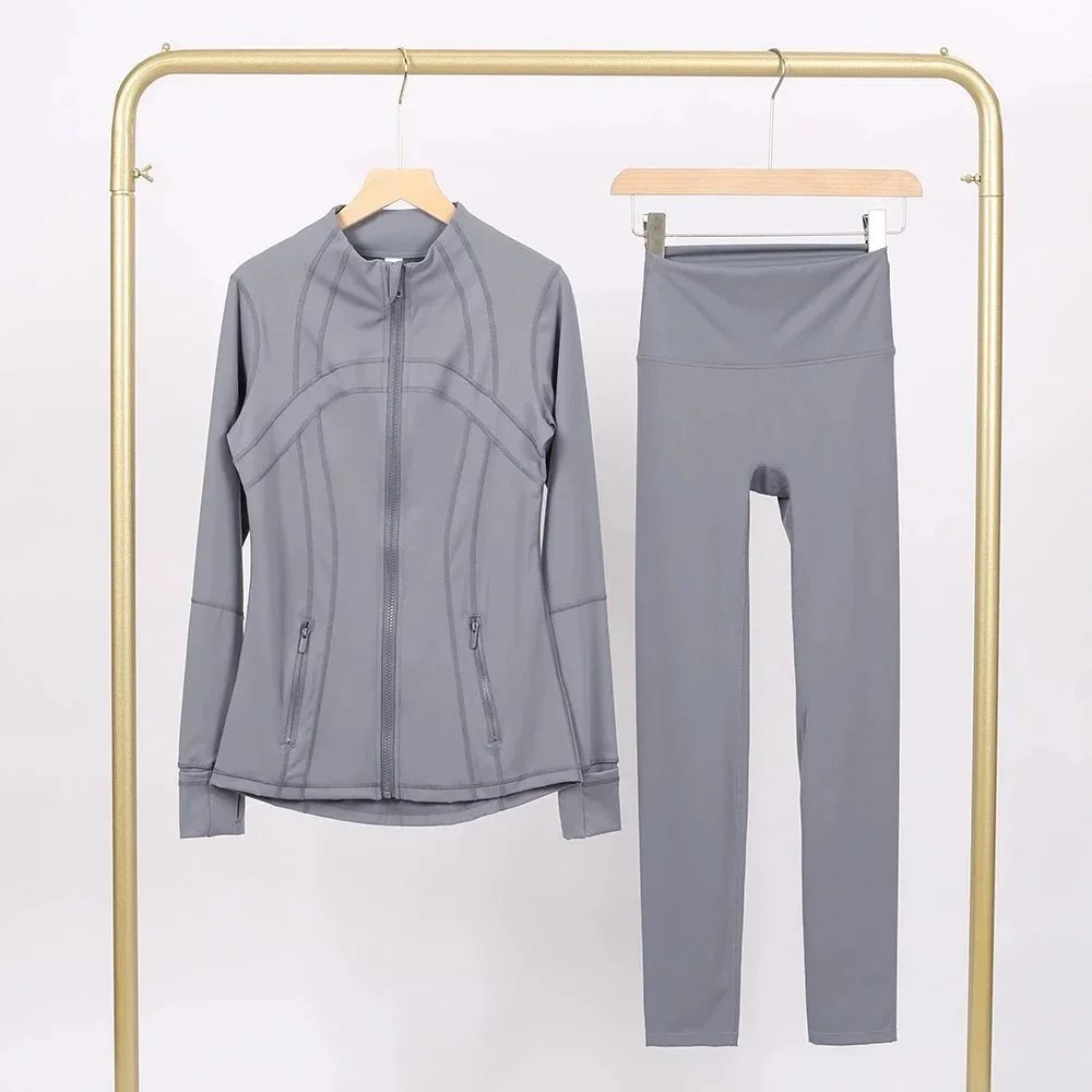 Alo Matching Sets Contrast-trim camisole top and wrap skirt set — Blue-gray jacket and cropped pants set