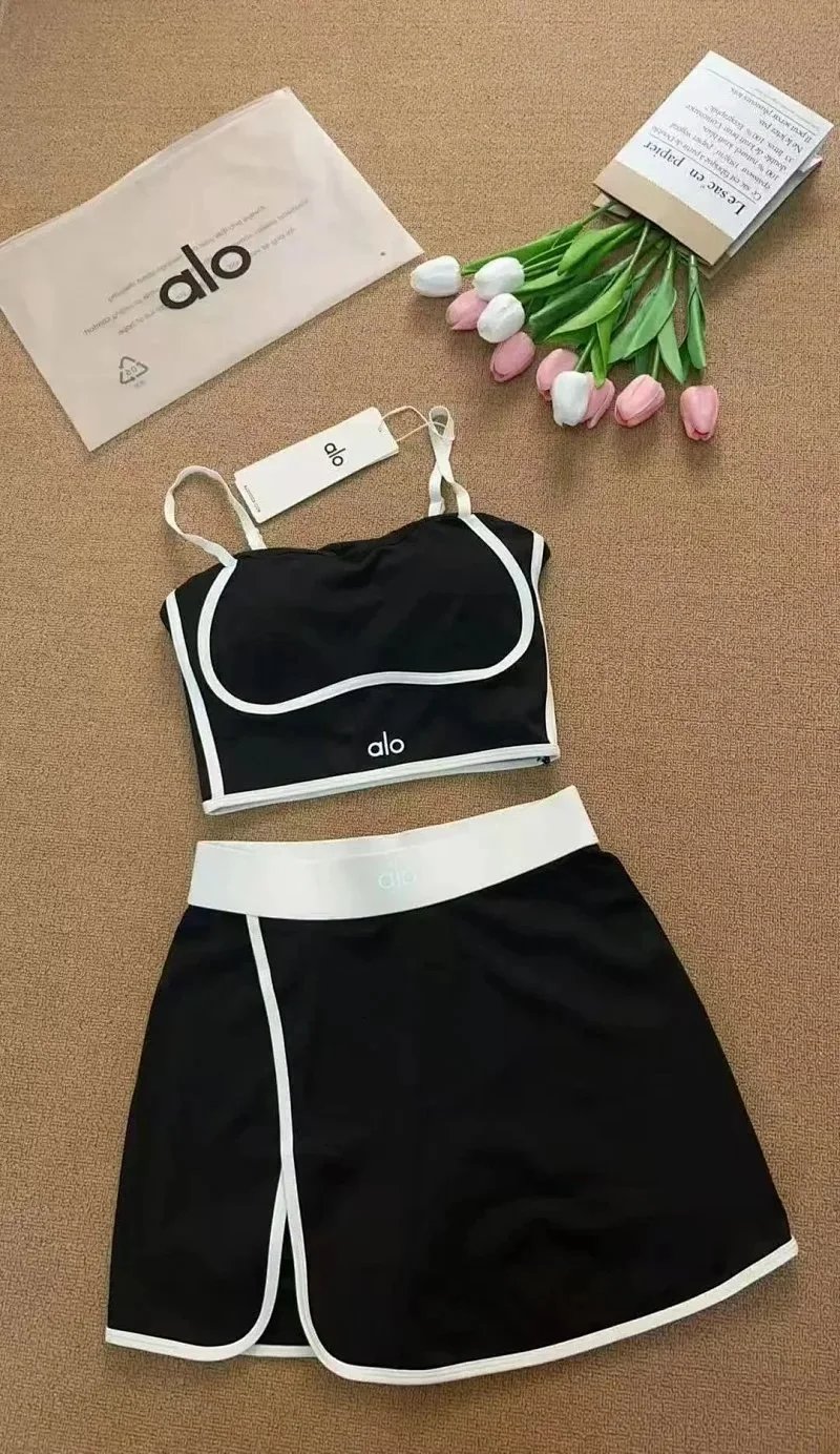 Alo Matching Sets Contrast-trim camisole top and wrap skirt set — al white suit