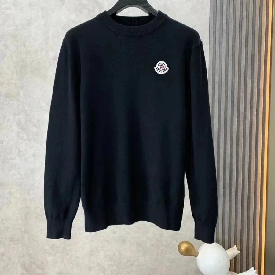 Moncler Knitwear Logo-Patch Crewneck Knit Sweater — 05-Black