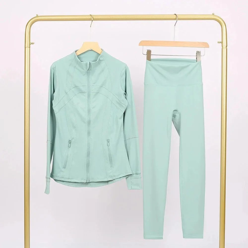 Alo Matching Sets Contrast-trim camisole top and wrap skirt set — Crystal green jacket and cropped pants set