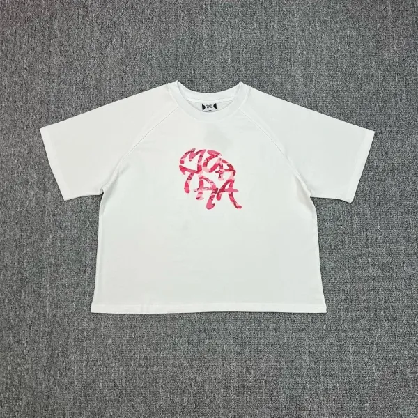 Design Cropped T-Shirt with Abstract Pink Graphic White T-Shirt - 1