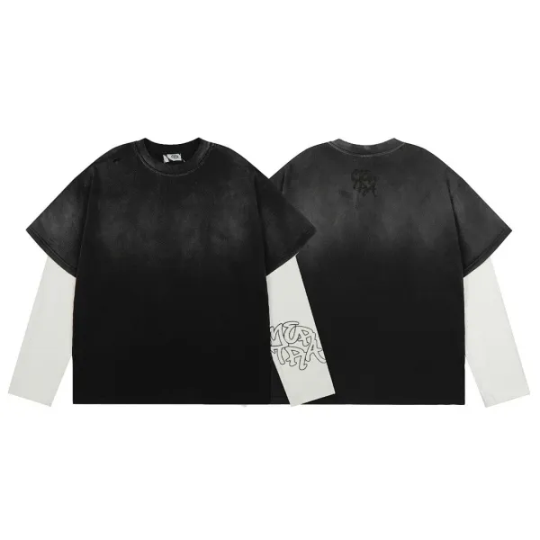 Design Layered Sleeve T-Shirt Black / White - 1