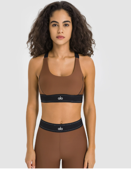 Alo Matching Sets Ribbed long-sleeve crop top and high-waisted shorts set — Cocoa Color-Bra