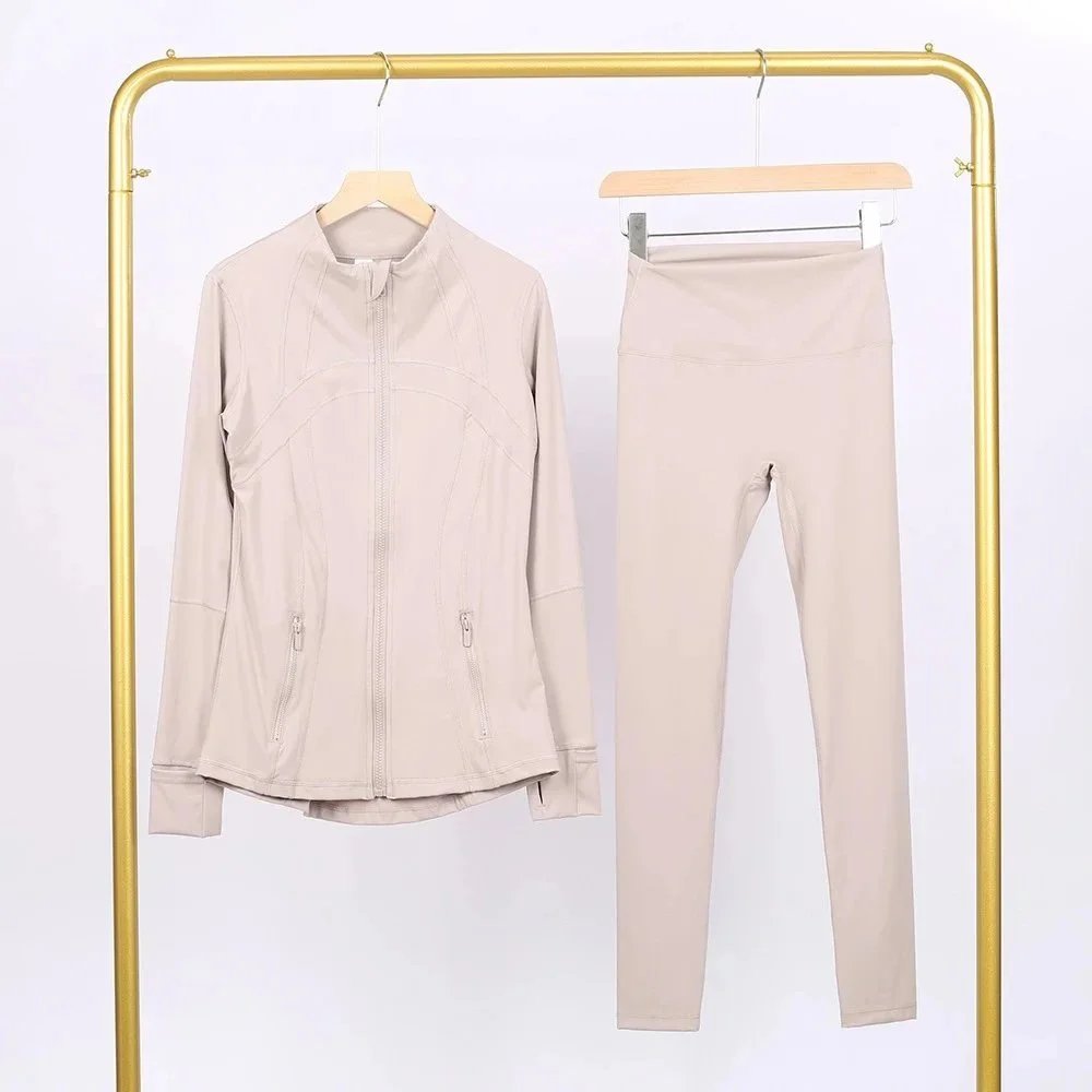 Alo Matching Sets Contrast-trim camisole top and wrap skirt set — Sand and gravel jacket and cropped pants set