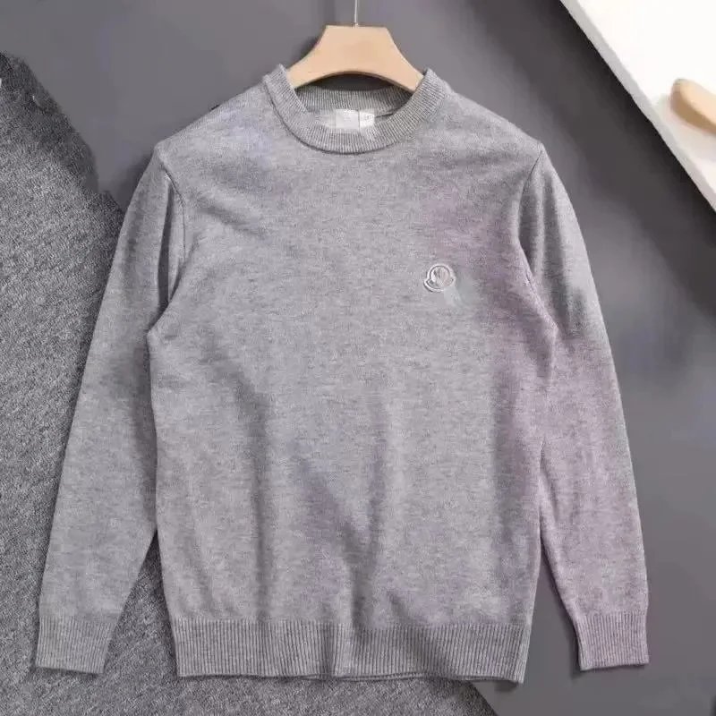 Moncler Knitwear Logo-Patch Crewneck Knit Sweater — 06-Light Gray