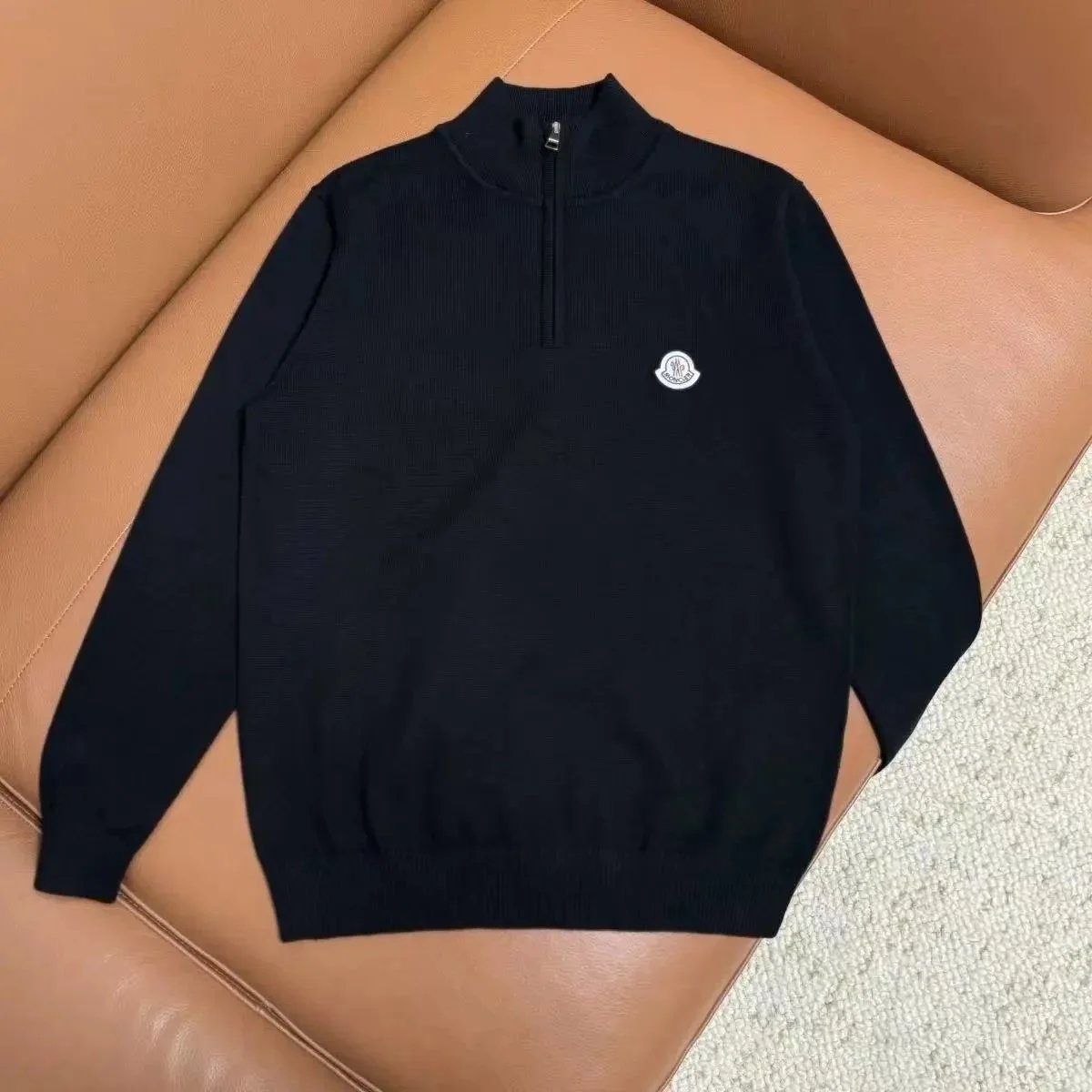 Moncler Knitwear Logo-Patch Crewneck Knit Sweater — 08-Black