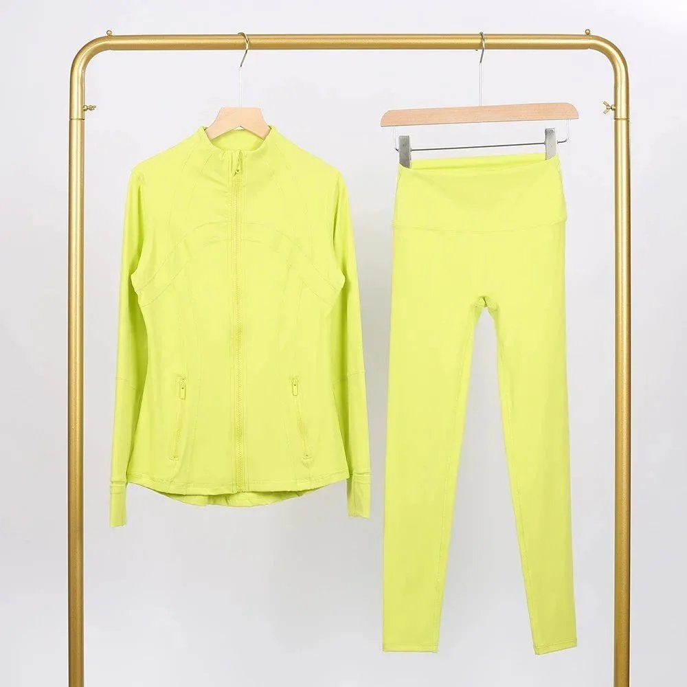Alo Matching Sets Contrast-trim camisole top and wrap skirt set — Fluorescent green jacket and cropped pants set