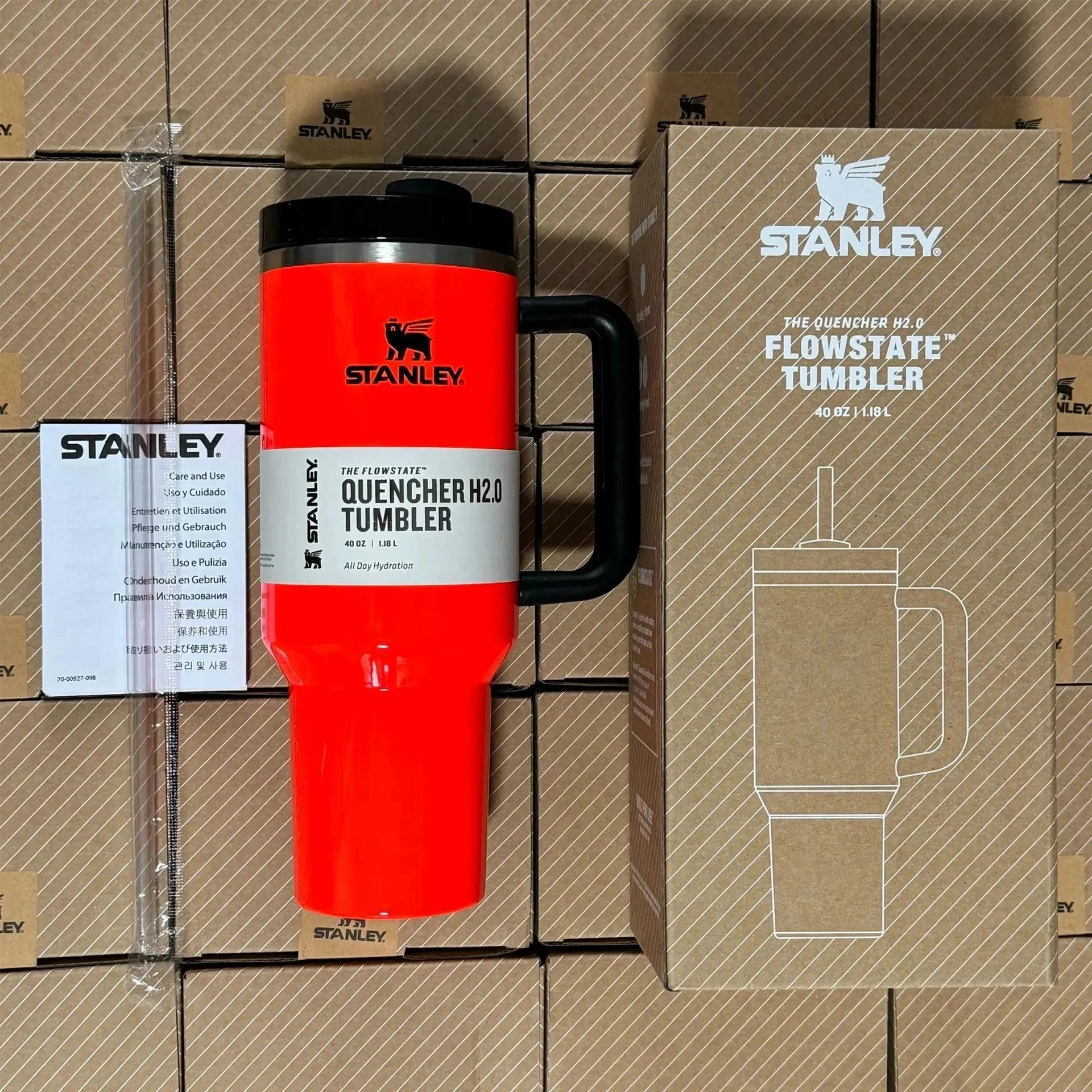 Stanley Uncategorized Quencher H2.0 40 oz Tumbler — Fluorescent Orange (No Gift Box)
