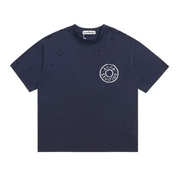 Acne Studios Distressed Logo T-Shirt Navy - 1