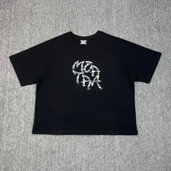 Design Graphic Print Cropped Raglan T-Shirt Black - 1