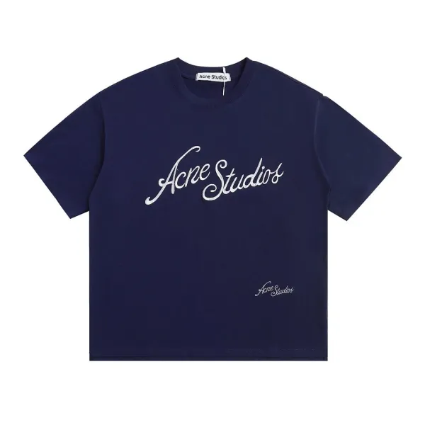 Acne Studios Script Logo T-Shirt Navy - 1