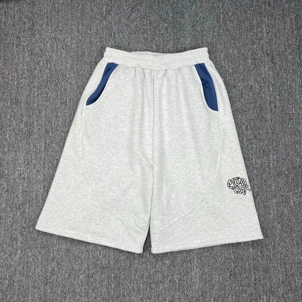 Design Graphic Embroidered Sweat Shorts Gray with Navy Accents - 1