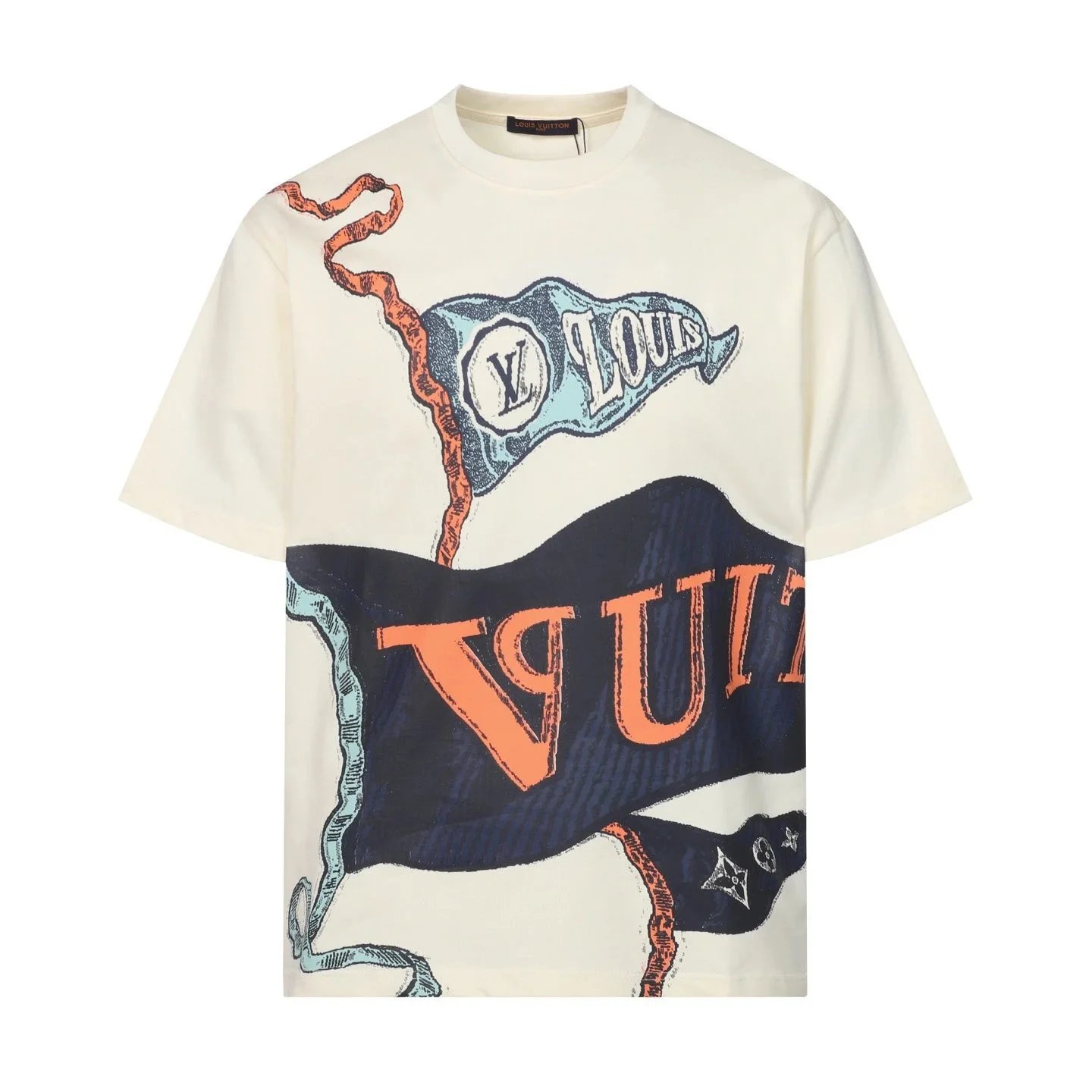 Louis Vuitton T-Shirts Short-Sleeve Graphic Logo T-Shirt — White 8936