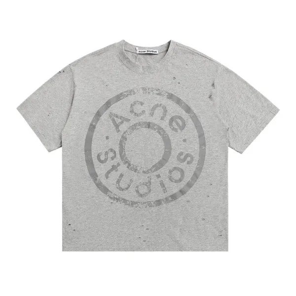 Acne Studios Distressed Logo Print Gray T-Shirt - 1