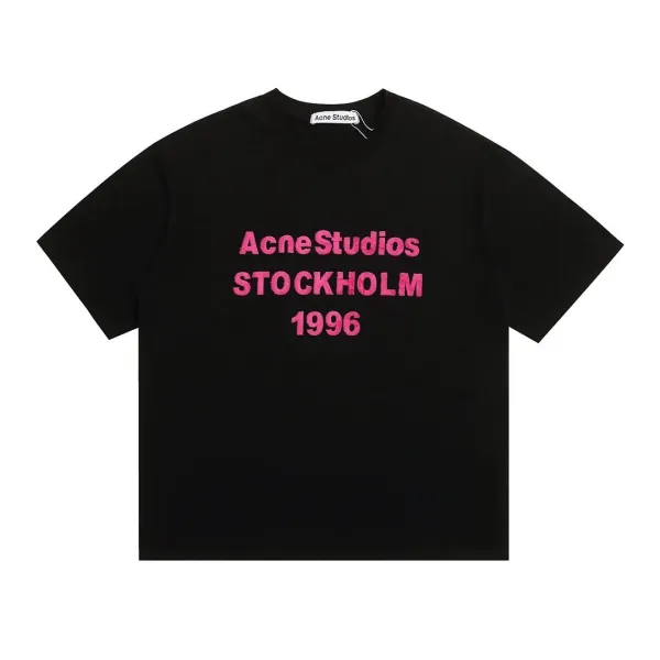 Acne Studios Stockholm 1996 Pink Logo Black T-Shirt - 1