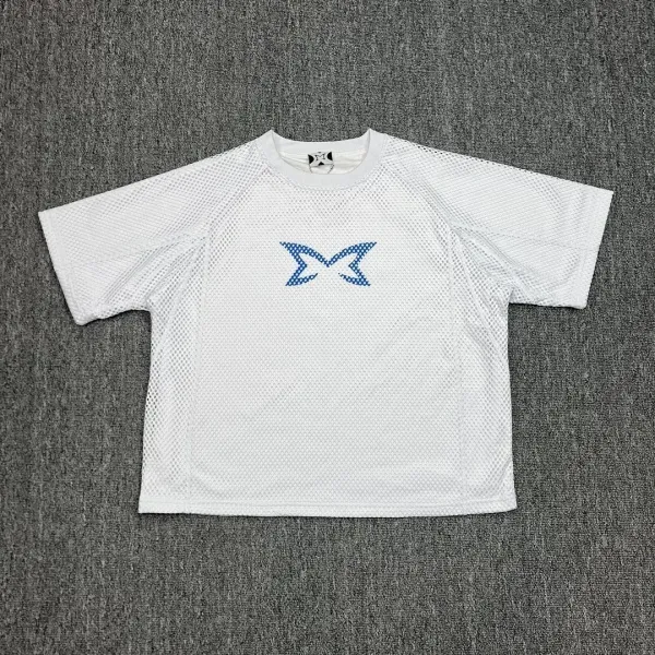 Design Mesh Performance T-Shirt White with Blue Logo - 1