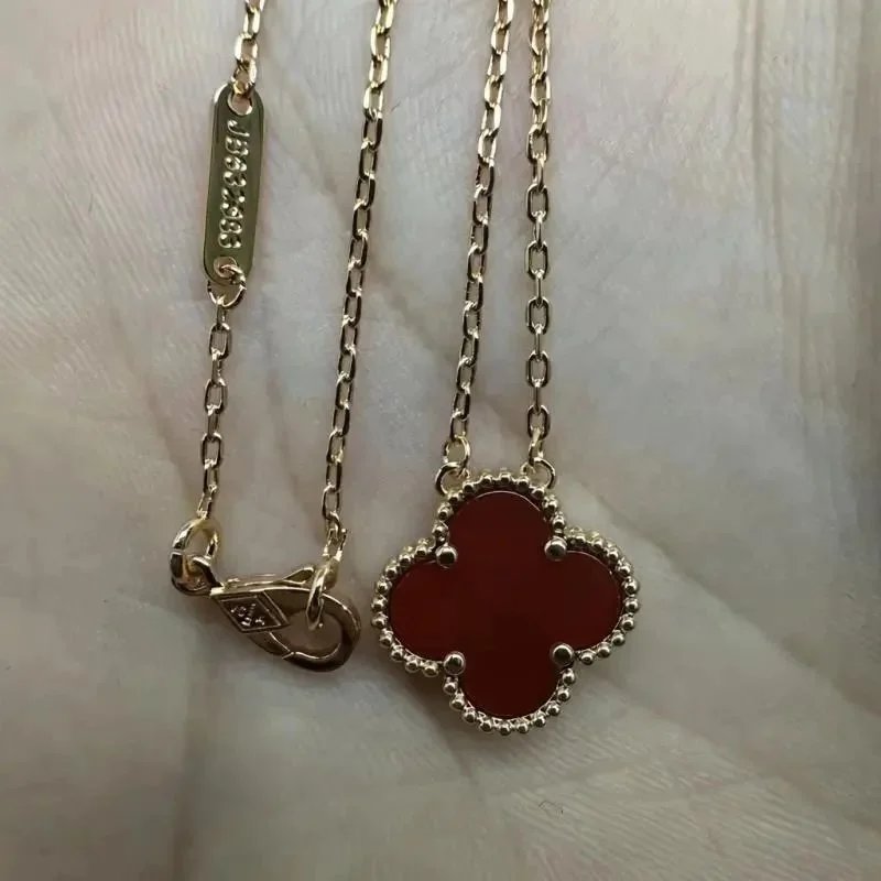 Unbranded Jewelry Floral Butterfly and Leaf Charm Necklace — Rose Gold [Red Agate] Necklace