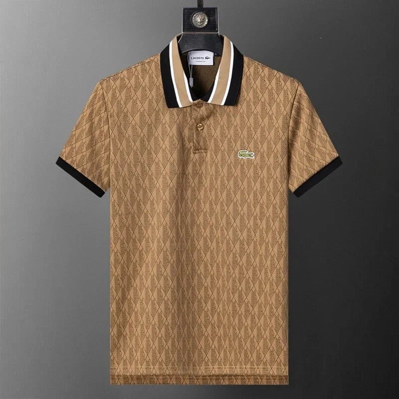 Lacoste Shirts Geometric Print Polo Shirt — 30160 khaki color
