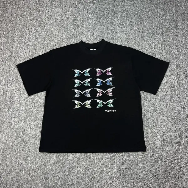 Design MARTA Butterfly Grid Print Black T-Shirt T-Shirts - 1