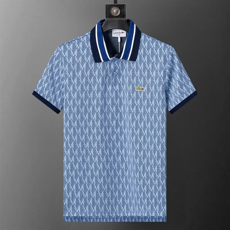 Lacoste Shirts Geometric Print Polo Shirt — 30160 sky blue