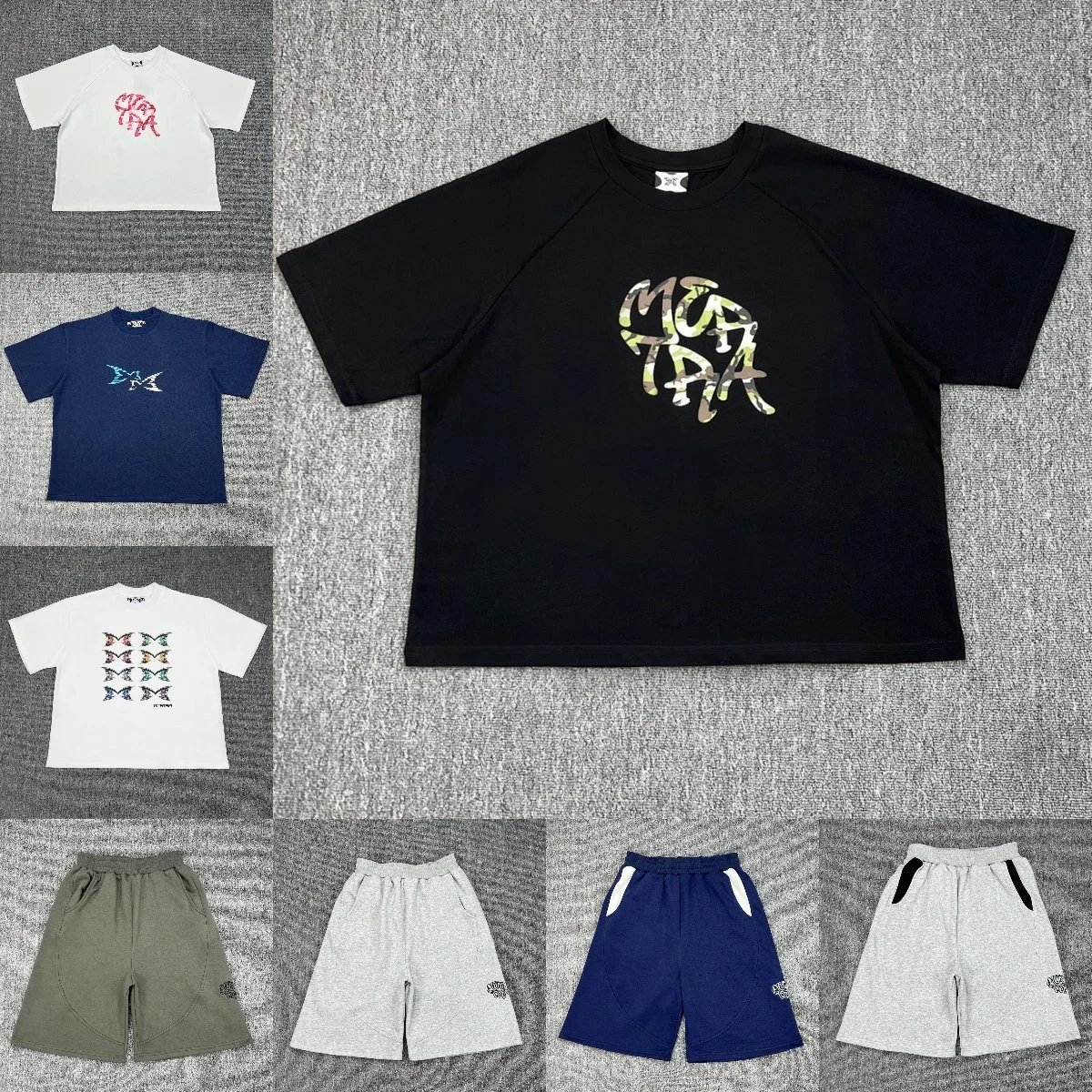 MUTRA Black Short Sleeve T-Shirt with Camo Logo and Matching Shorts Set