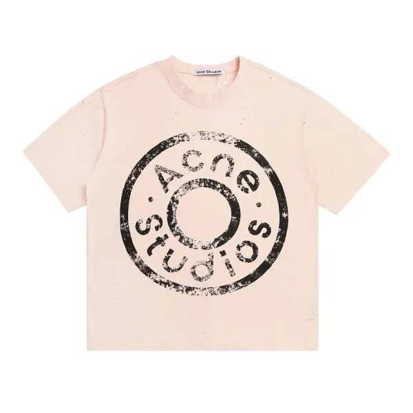 Acne Studios Distressed Logo Print T-Shirt Pink - 1