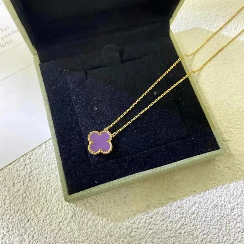 Unbranded Jewelry Floral Butterfly and Leaf Charm Necklace — Golden [Violet] Necklace