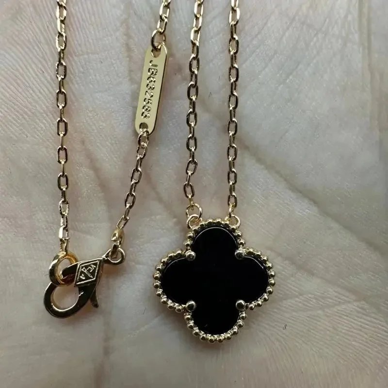 Unbranded Jewelry Floral Butterfly and Leaf Charm Necklace — Rose Gold [Black Onyx] Necklace