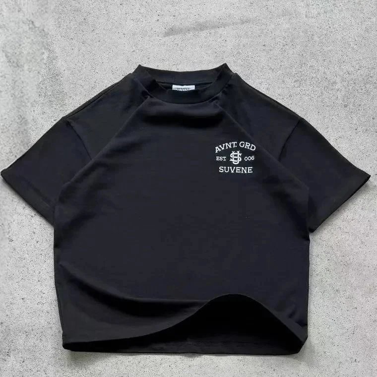 Unbranded T-Shirts Short-Sleeve Raglan T-Shirt with Chest Graphic — Black T-shirt