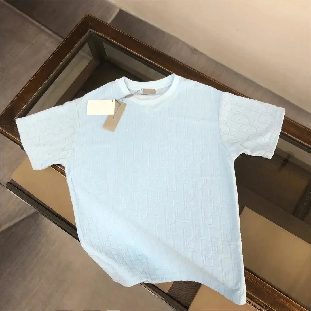 Dior T-Shirts Oblique Monogram Terry T-Shirt — D01 Sky Blue