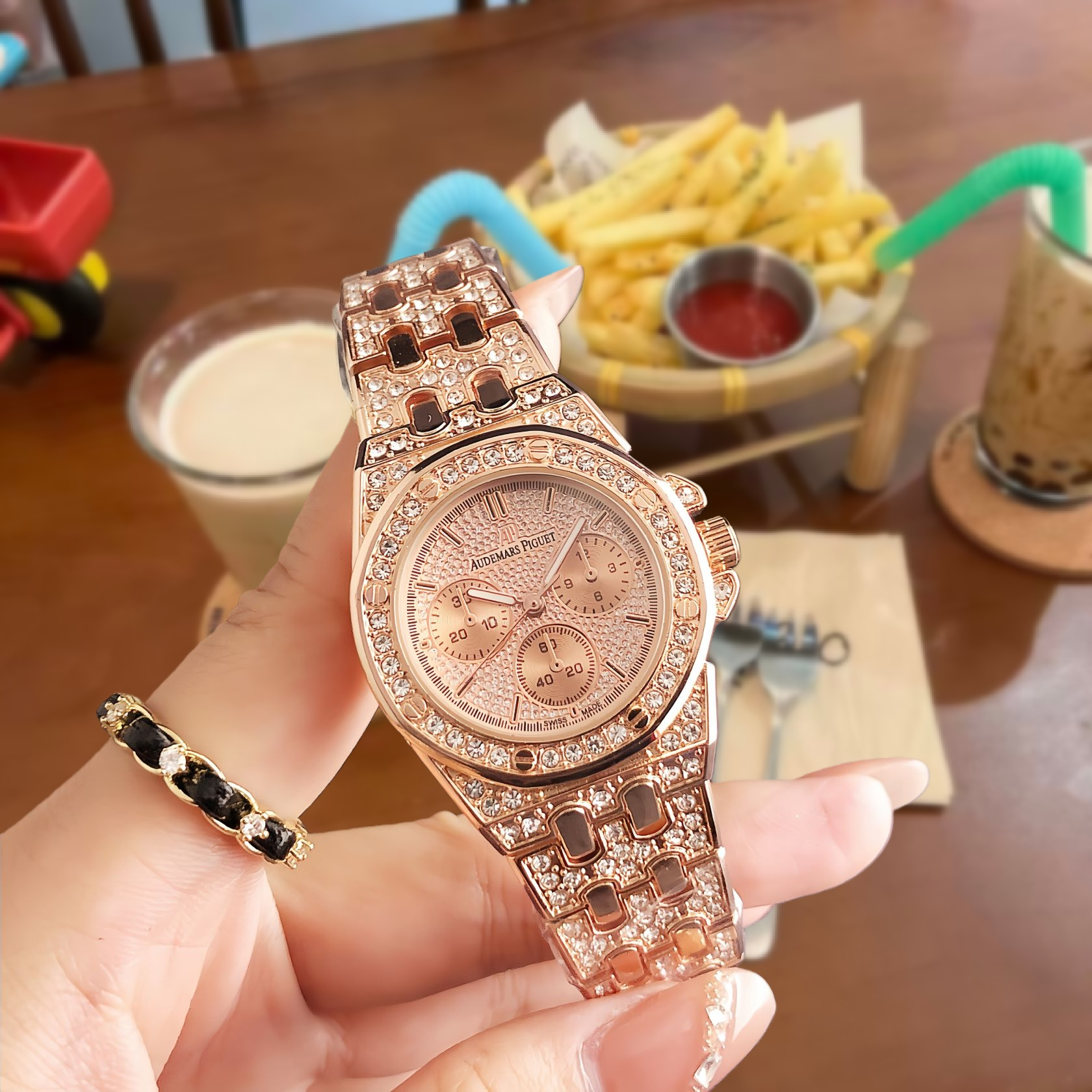 Unbranded Watches Rhinestone Bezel Chronograph-Style Watch image 5