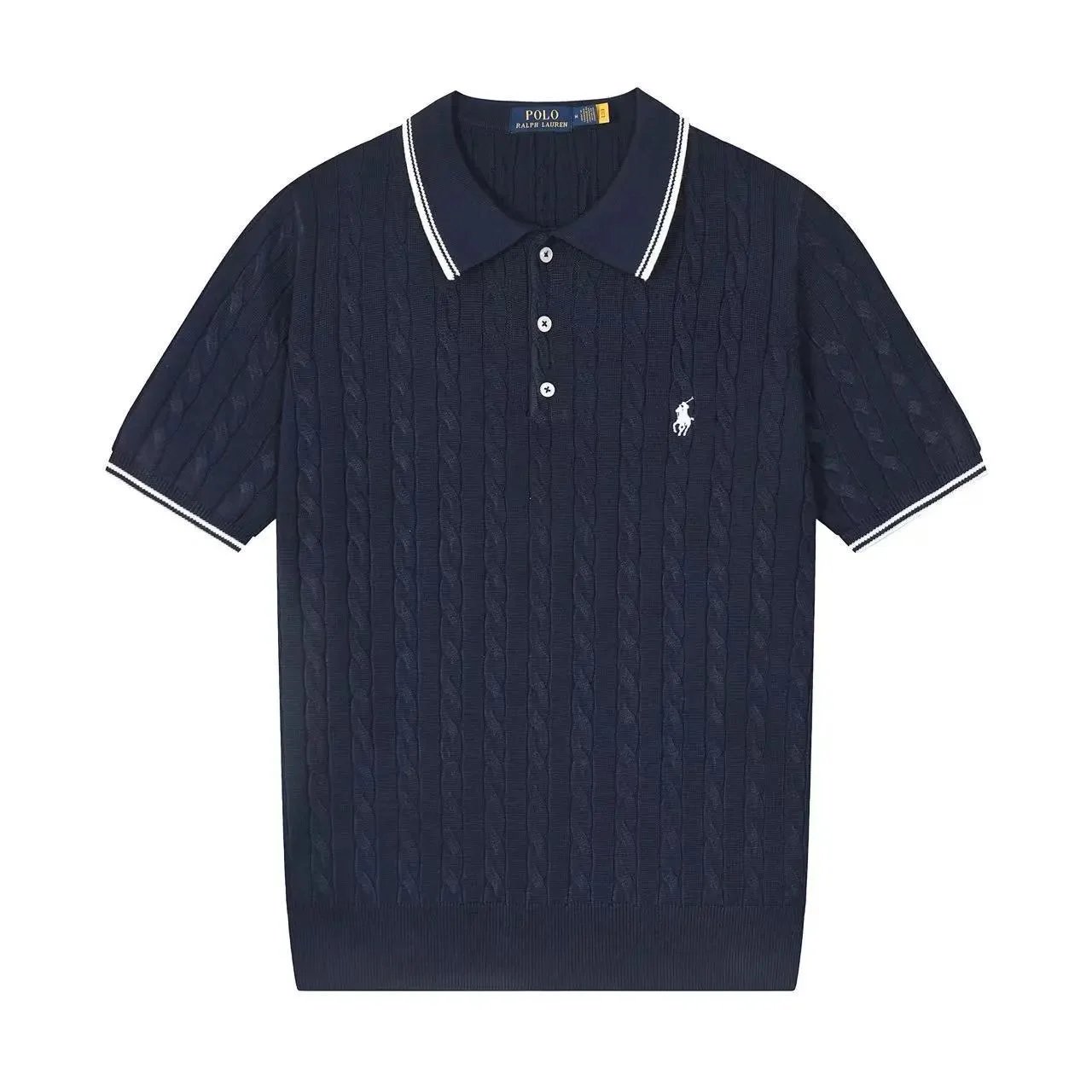Polo Ralph Lauren Knitwear Short-sleeve knit shirt with embroidered pony logo — 632 sapphire blue and white label