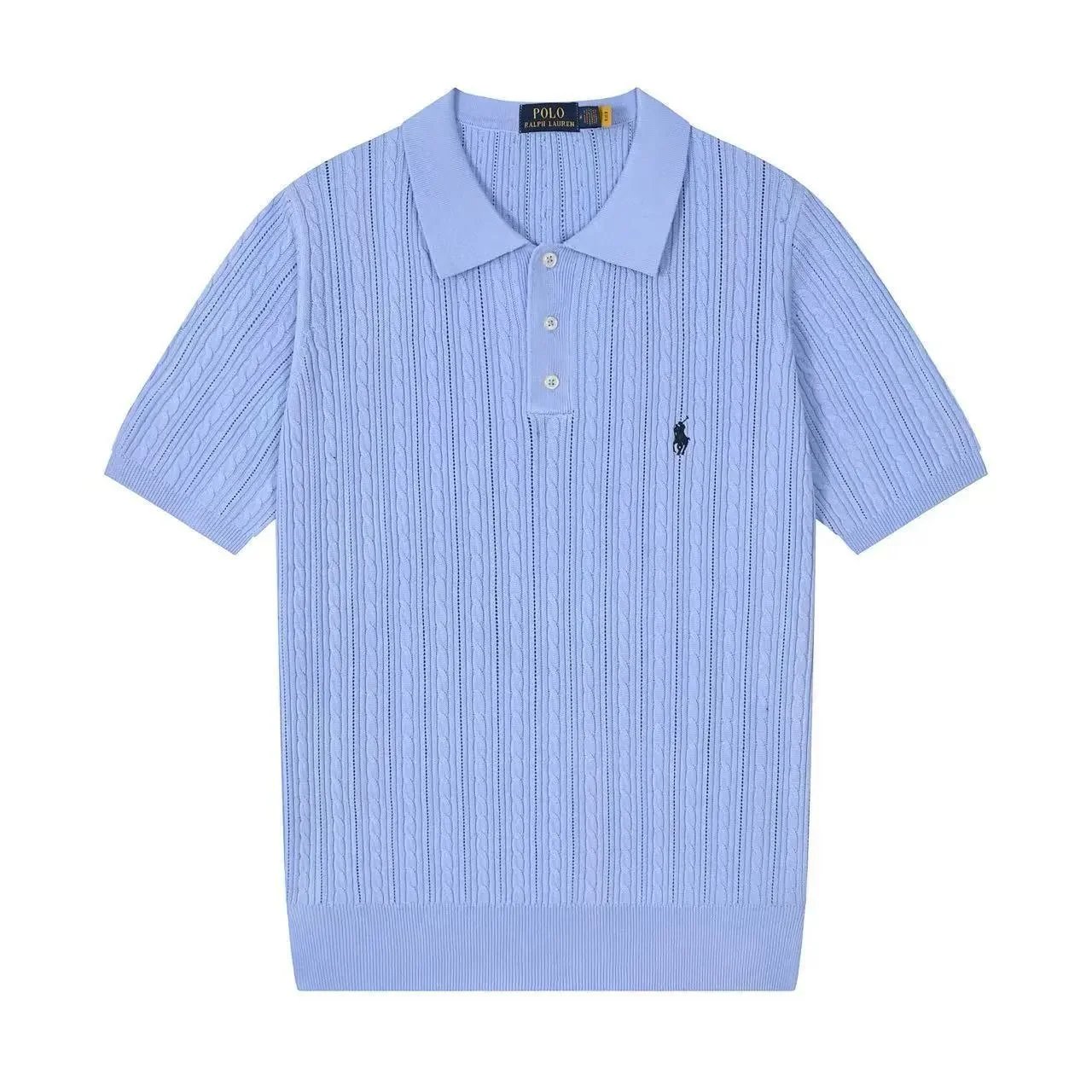 Polo Ralph Lauren Knitwear Short-sleeve knit shirt with embroidered pony logo — 635 sky blue