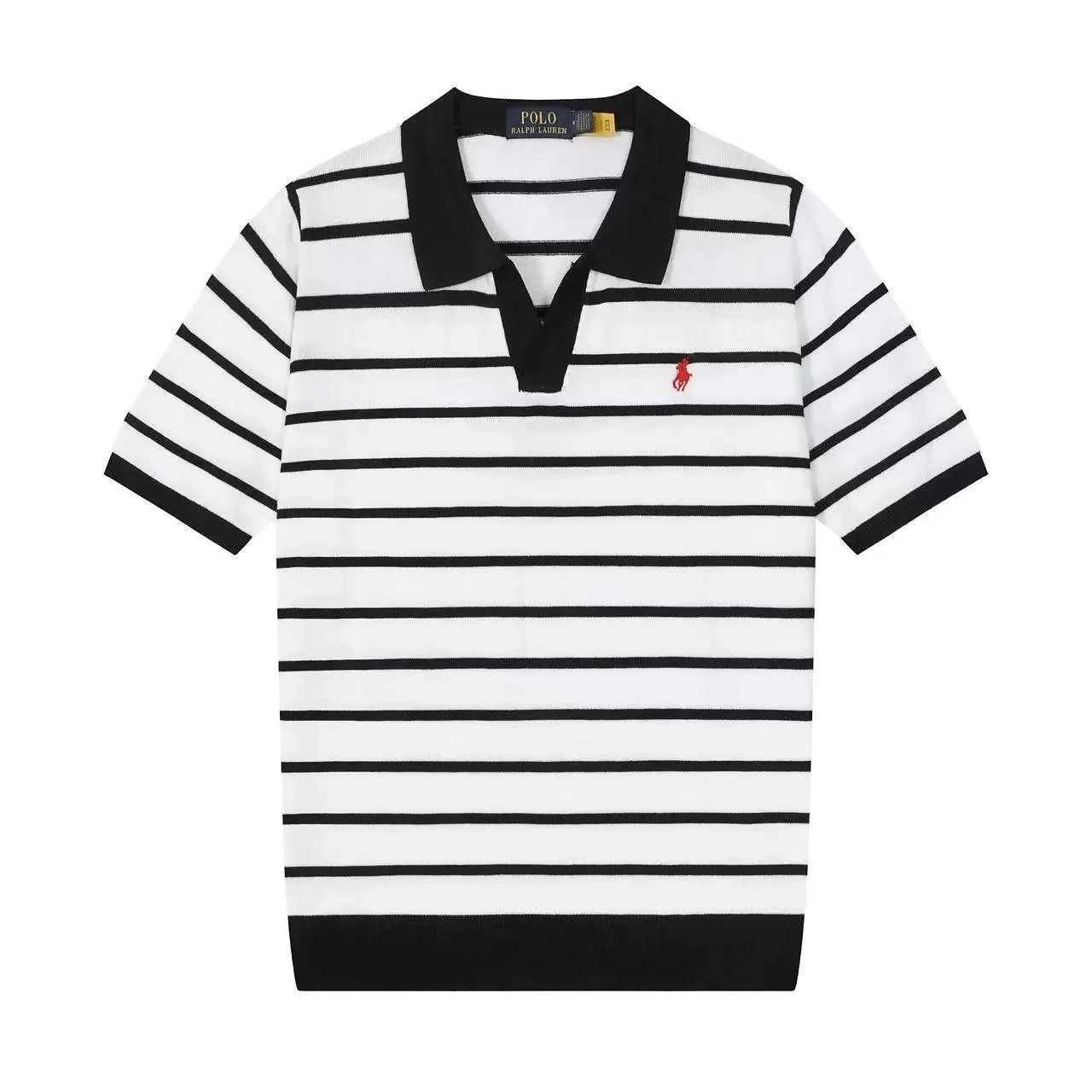 Polo Ralph Lauren Knitwear Short-sleeve knit shirt with embroidered pony logo — 631 striped black