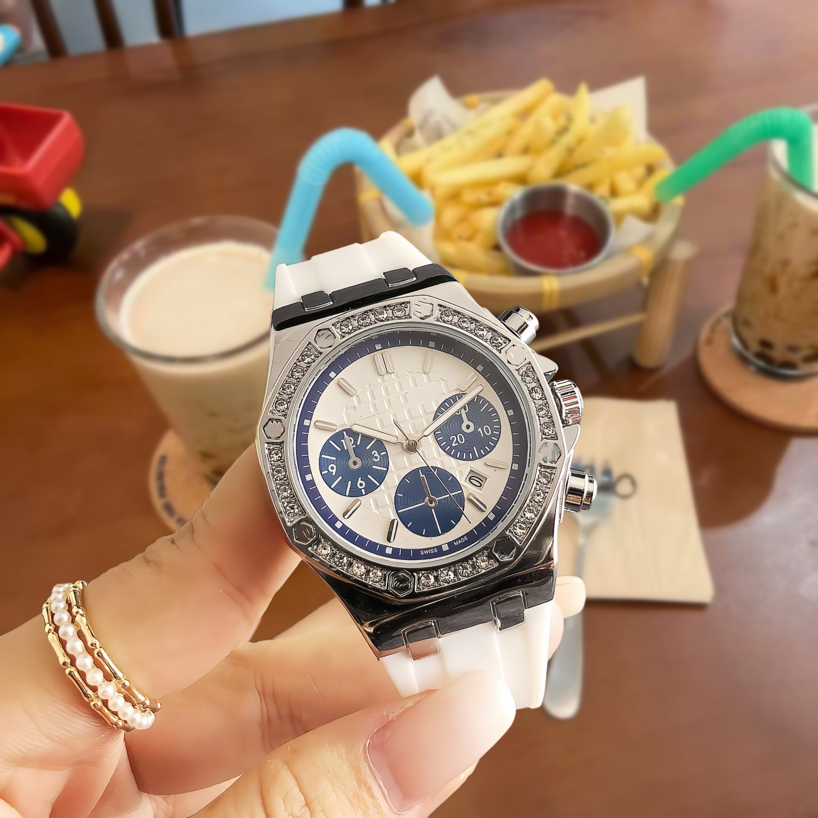 Unbranded Watches Rhinestone Bezel Chronograph-Style Watch image 4