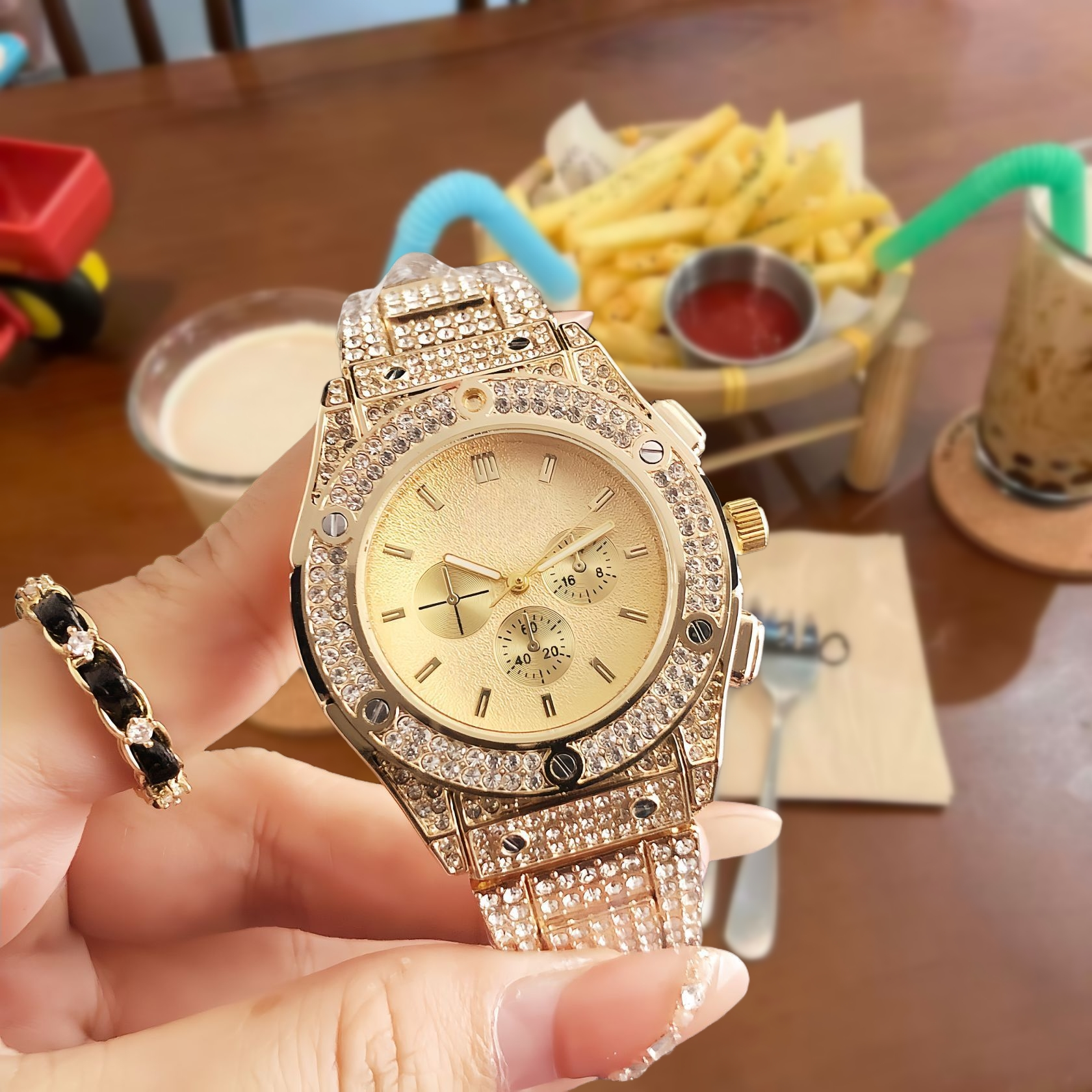 Unbranded Watches Rhinestone Bezel Chronograph-Style Watch — 3