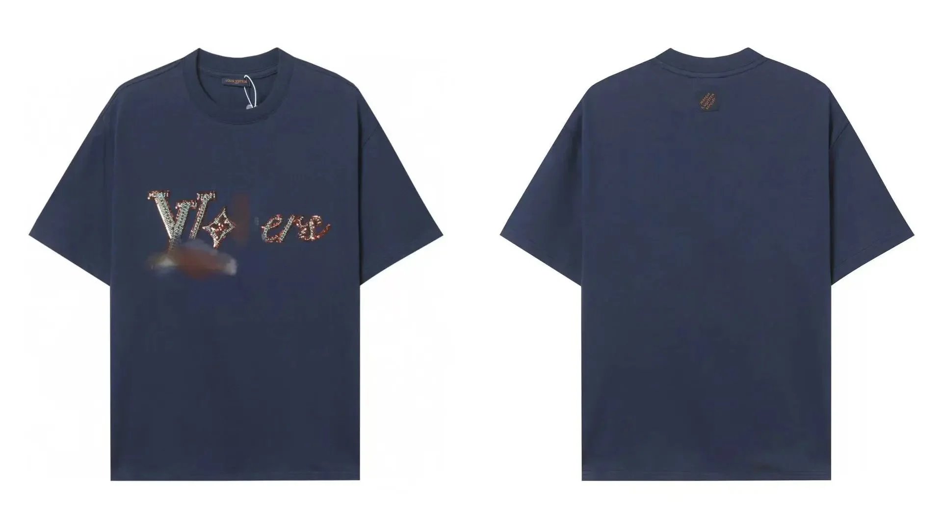 Louis Vuitton T-Shirts Short-Sleeve Graphic Logo T-Shirt — Navy blue L88