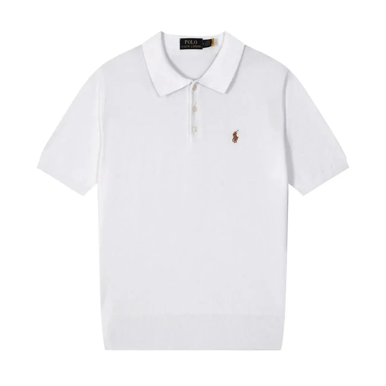 Polo Ralph Lauren Knitwear Short-sleeve knit shirt with embroidered pony logo — 633 white khakis