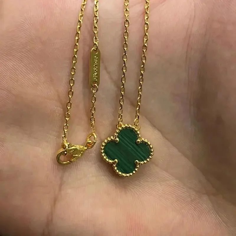Unbranded Jewelry Floral Butterfly and Leaf Charm Necklace — Golden-Colored [Malachite] Necklace