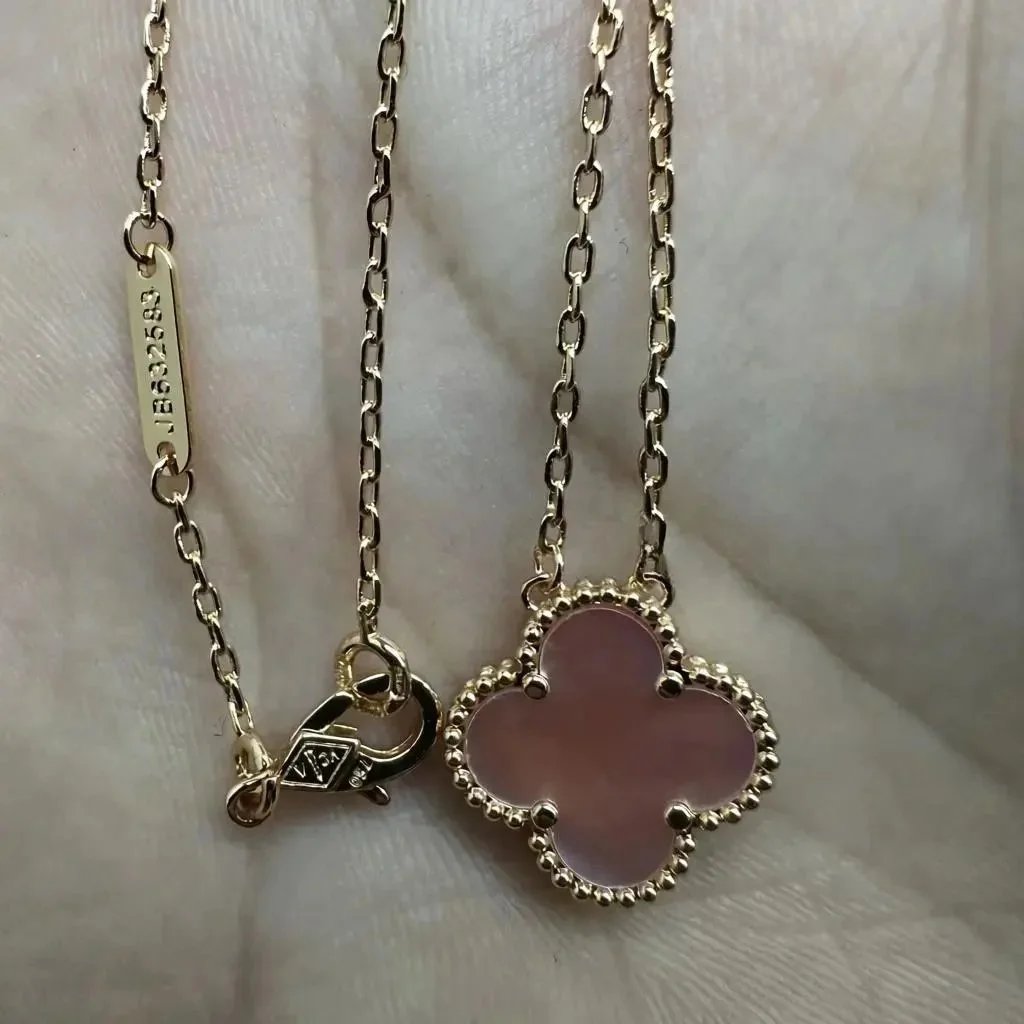 Unbranded Jewelry Floral Butterfly and Leaf Charm Necklace — Rose Gold [Pink Mother-of-Pearl] Necklace