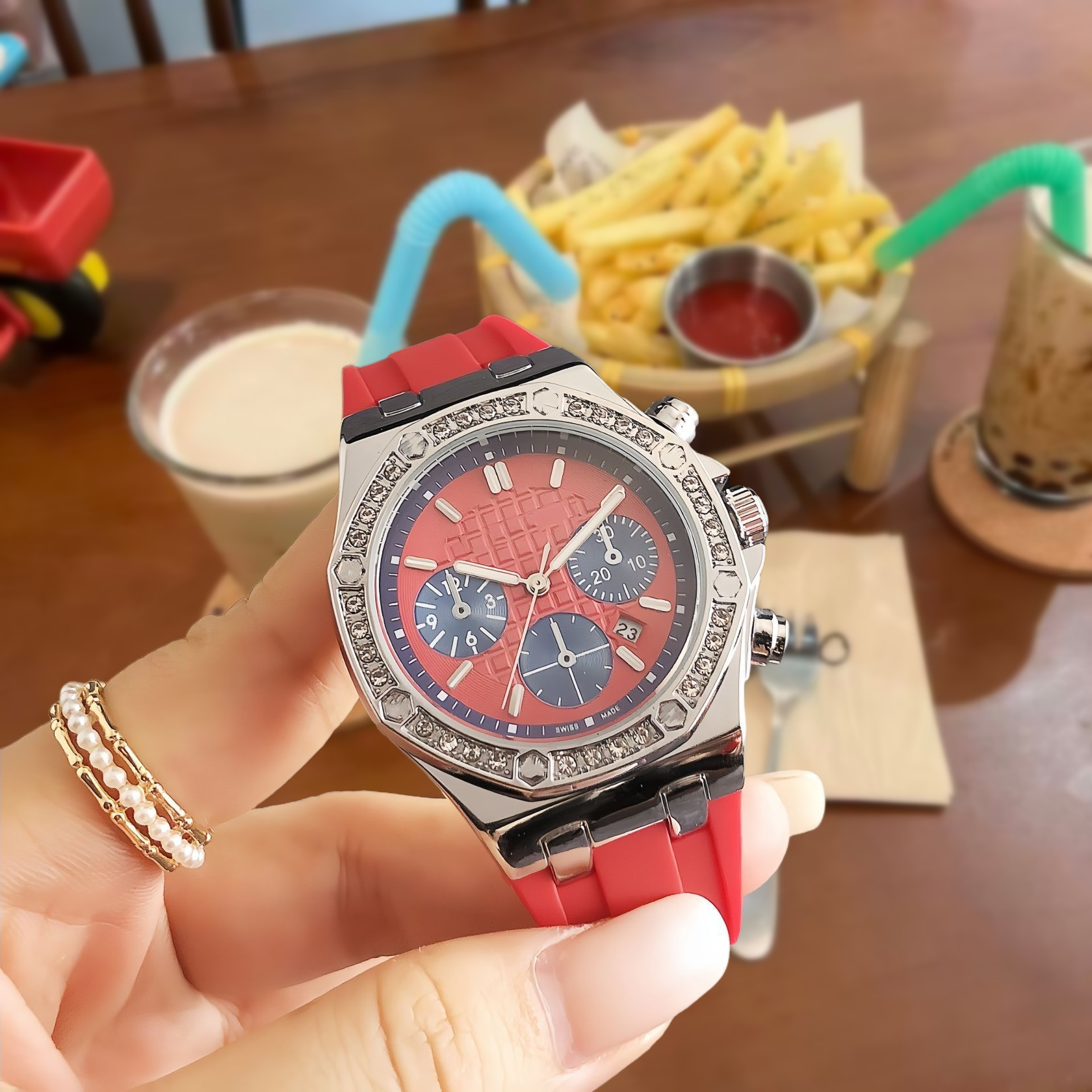 Unbranded Watches Rhinestone Bezel Chronograph-Style Watch — 30