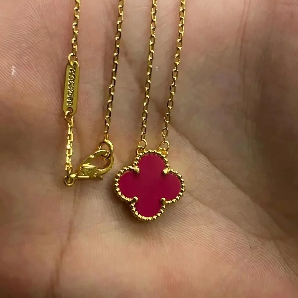 Unbranded Jewelry Floral Butterfly and Leaf Charm Necklace — Golden [Plum Red] Necklace