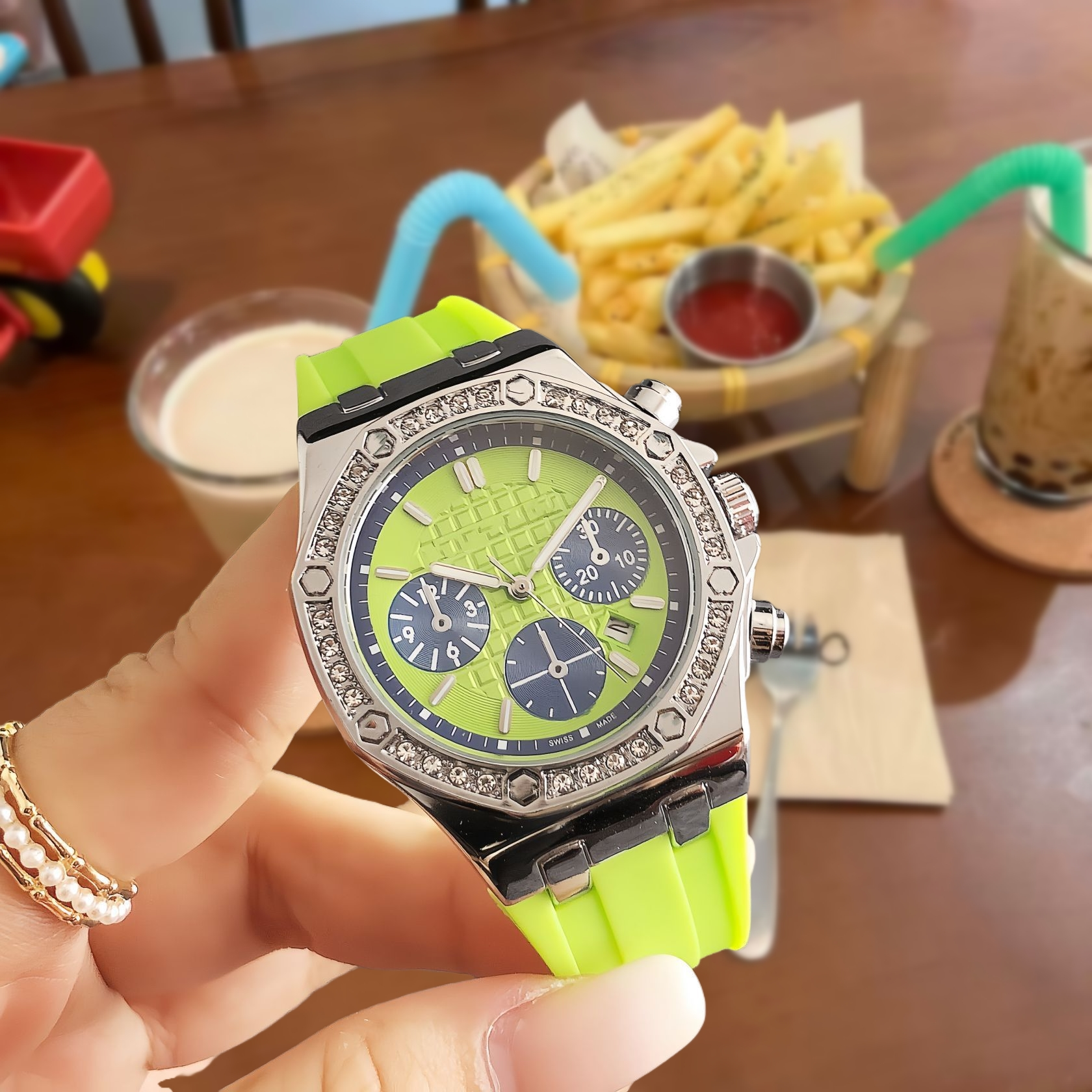 Unbranded Watches Rhinestone Bezel Chronograph-Style Watch — 32