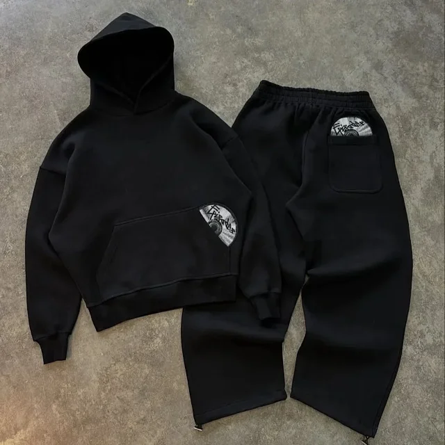 Unbranded Hoodies & Sweatshirts Oversized hoodie with kangaroo pocket and half-disc graphic applique product detail image 5