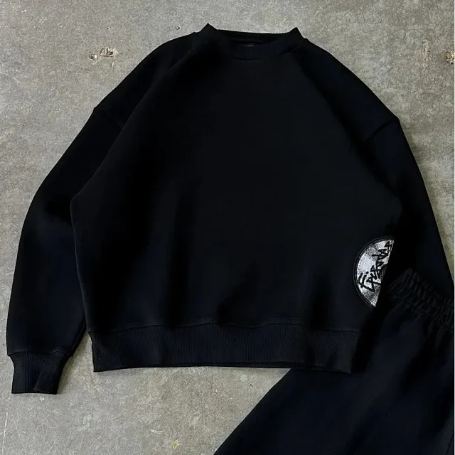 Unbranded Hoodies & Sweatshirts Oversized hoodie with kangaroo pocket and half-disc graphic applique product detail image 9