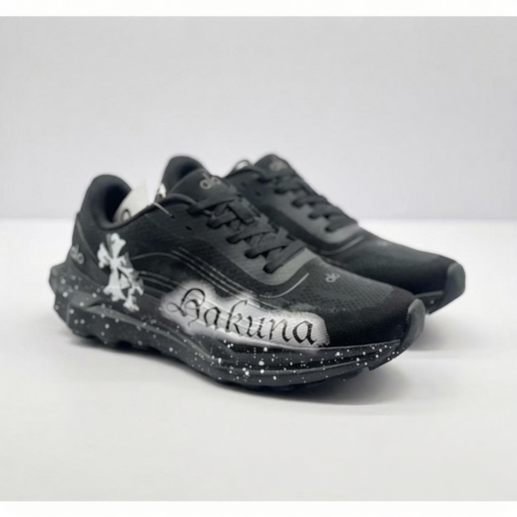 Alo Sneakers Mesh lace-up chunky sole — Black and white graffiti 36-45