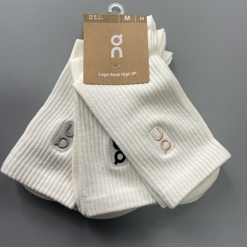 On Socks Logo Sock High ribbed crew — Embroidery white high tube (a card 3 pairs)